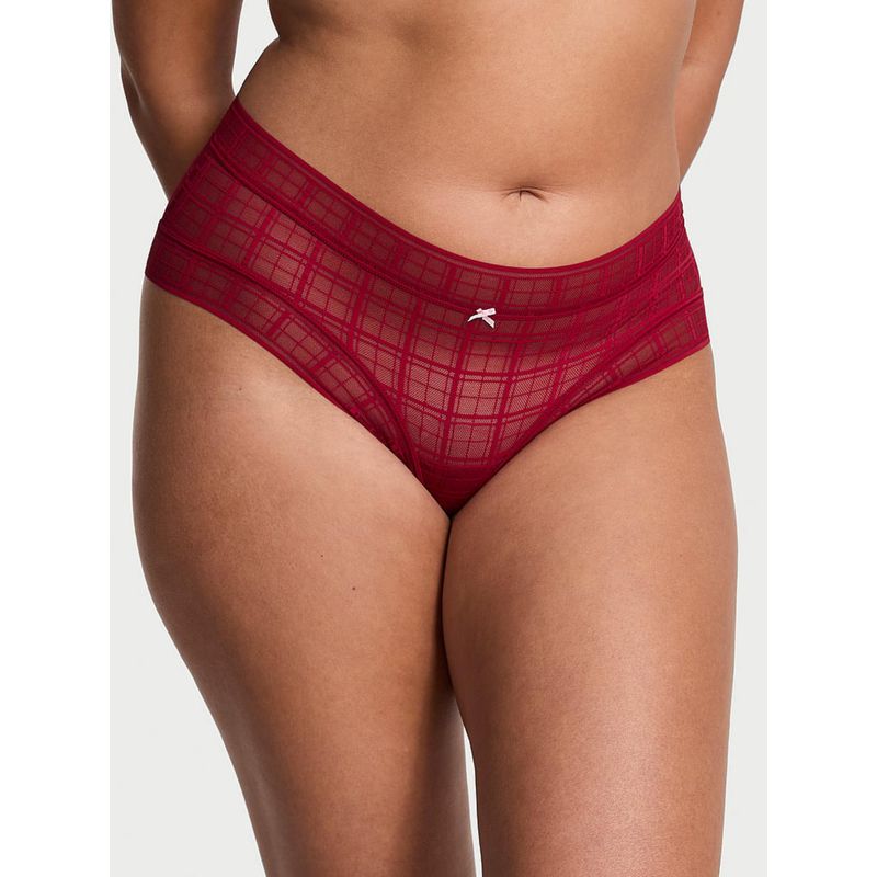 Victoria's Secret Red The Lacie Plaid Lace Cheeky Bikini Panty (M)