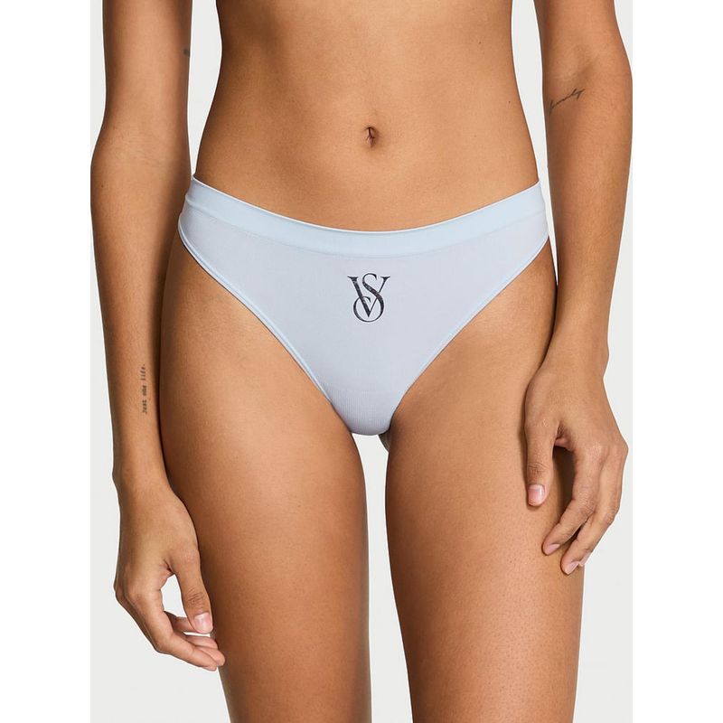 Victoria's Secret Blue Seamless Sparkle Logo Thong Panty (XS)