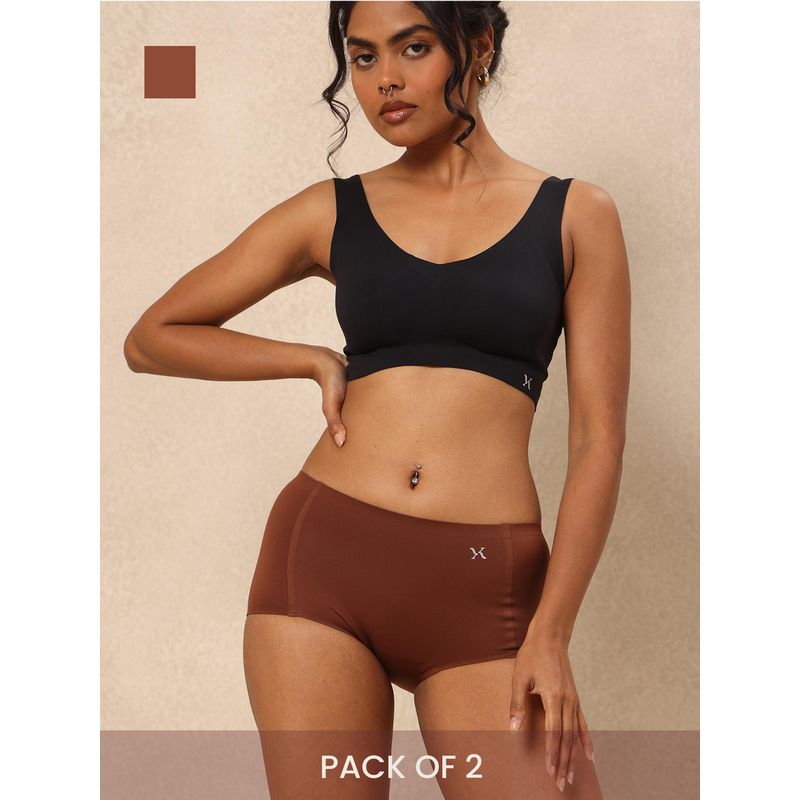 Krvvy Brown Airsoft Womens High Coverage Mid Rise Seamless Boyshorts (Pack Of 2) (2X/3X)