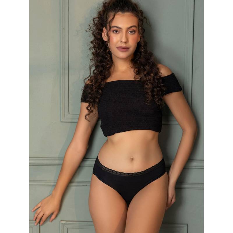 Chelvet Womens Mid Rise Modal Lace Briefs (Pack of 2) (S)
