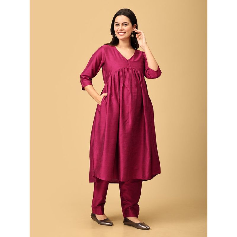 The Mom Store Magentastic Maternity and Nursing Silk Kurta with Pant (Set of 2) (3XL)