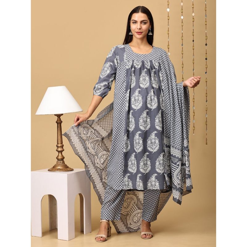 The Mom Store Naval Nirvana Maternity and Nursing Kurta with Pant and Dupatta (Set of 3) (S)