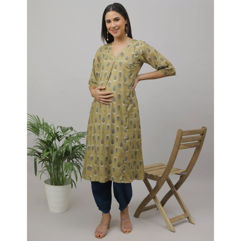 The Mom Store Garden Party Maternity and Nursing Kurta with Pant (Set of 2) (S)