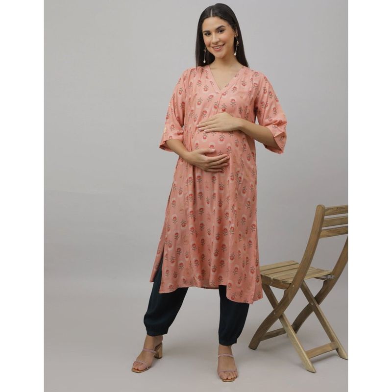 The Mom Store Bellini Blush Maternity and Nursing Kurta with Pant (Set of 2) (S)