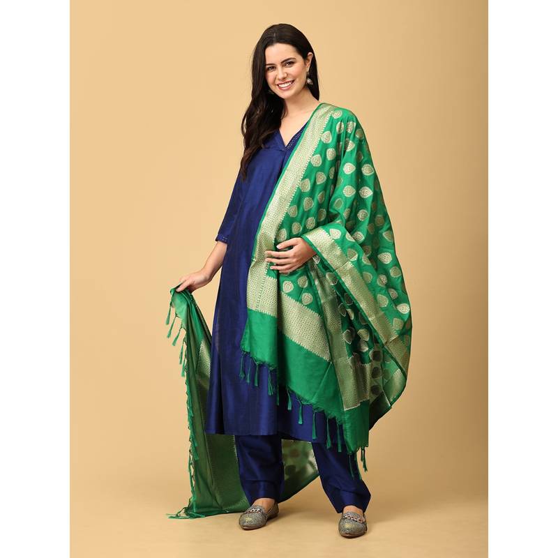 The Mom Store Royal Cosmic Maternity and Nursing Silk Kurta with Pant and Dupatta (Set of 3) (2XL)
