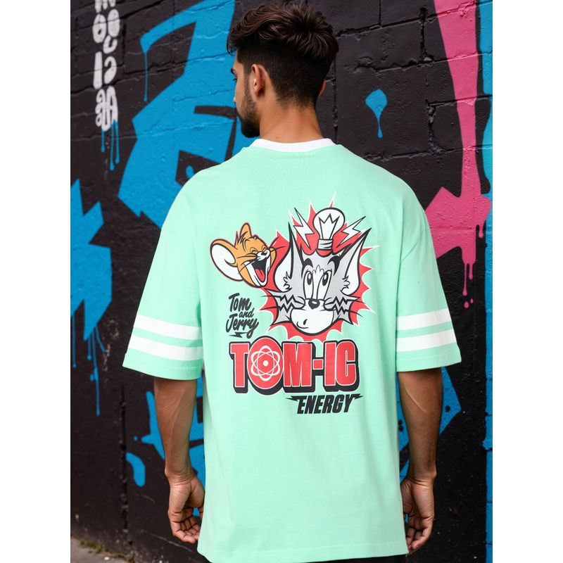 The Indian Garage Co Men Oversized Fit Tom & Jerry Printed Crew Neck T-Shirt (S)