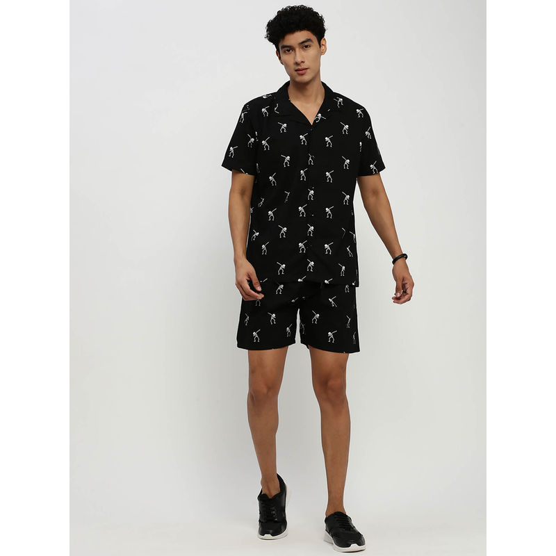 SHOWOFF Mens Short Sleeves Printed Black Cuban Collar Co-Ord (Set of 2) (M)