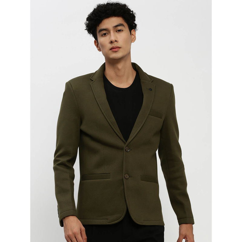 SHOWOFF Mens Notched Lapel Olive Single Breasted Slim Fit Blazer (XL)