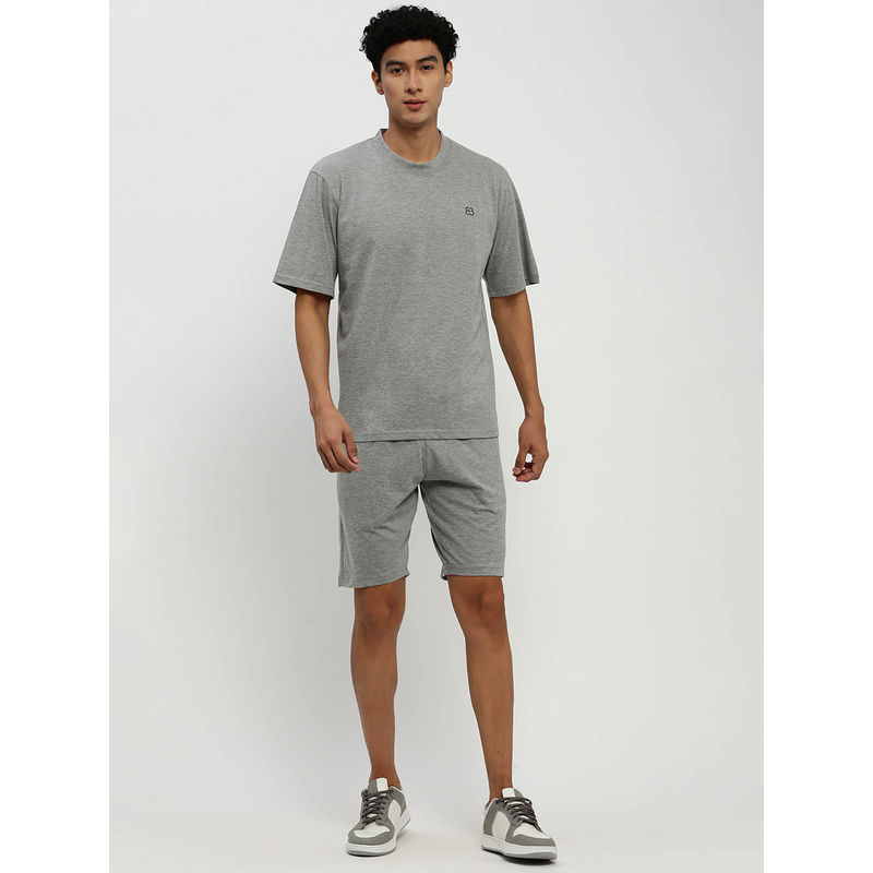 SHOWOFF Mens Short Sleeves Solid Grey Round Neck Co-Ord (Set of 2) (M)