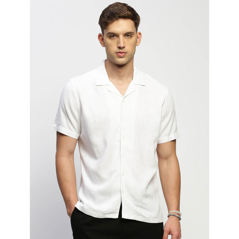 SHOWOFF Mens Short Sleeves Solid White Slim Fit Comfort Shirt (M)