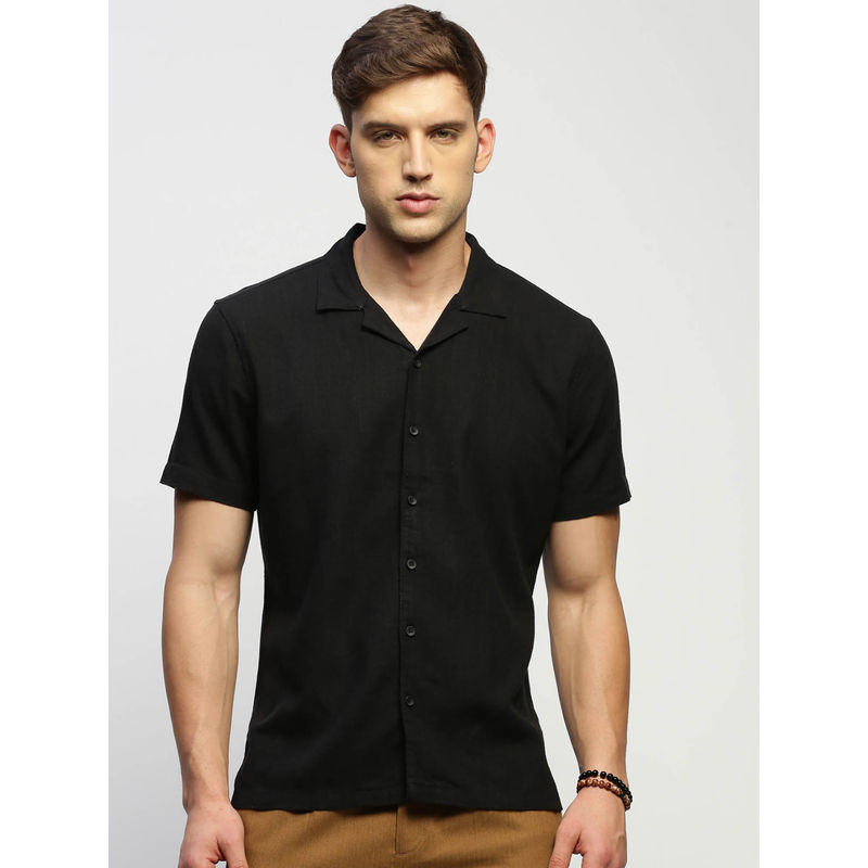 SHOWOFF Mens Short Sleeves Solid Black Slim Fit Comfort Shirt (S)