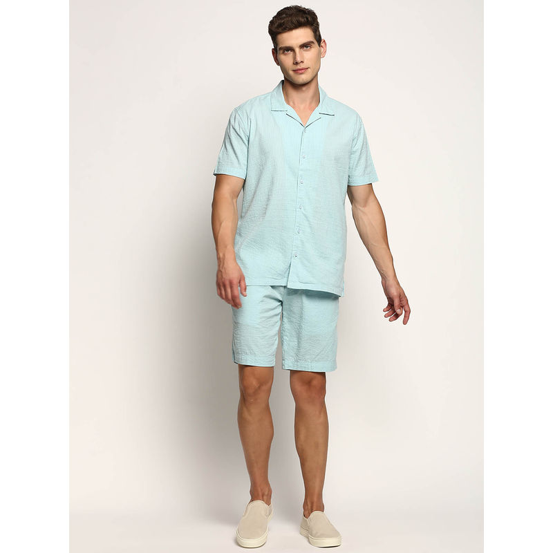 SHOWOFF Mens Short Sleeves Solid Blue Oversized Co-Ord (Set of 2) (S)