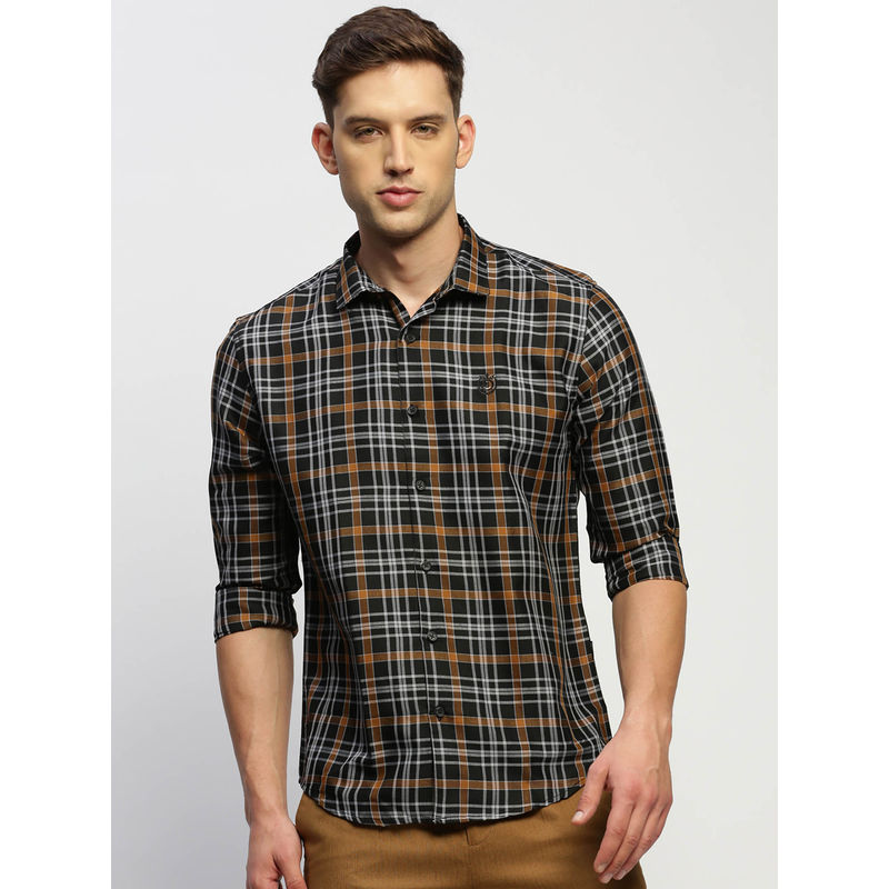 SHOWOFF Mens Long Sleeves Checked Black Slim Fit Classic Shirt (S)
