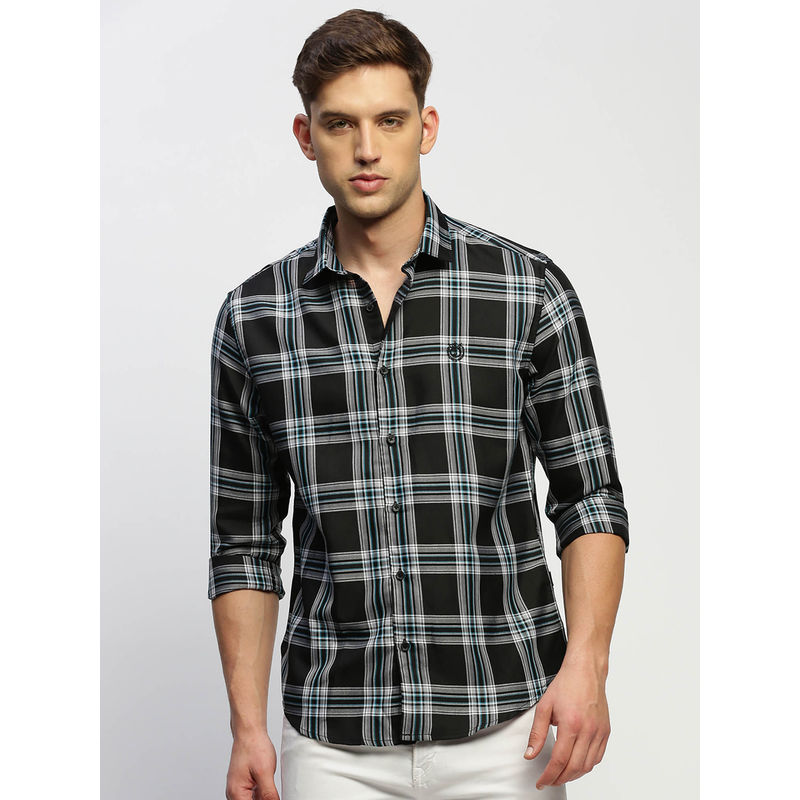 SHOWOFF Mens Long Sleeves Checked Black Slim Fit Classic Shirt (M)