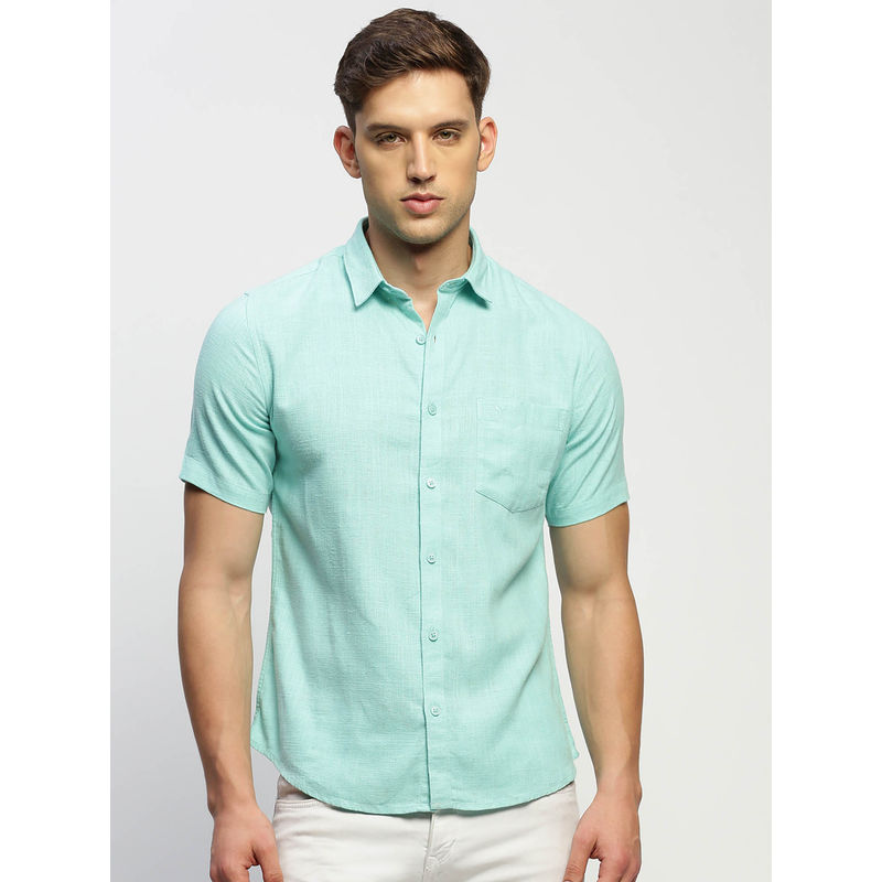 SHOWOFF Mens Short Sleeves Solid Sea Green Slim Fit Standard Shirt (S)