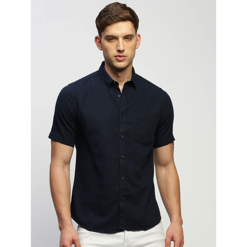 SHOWOFF Mens Short Sleeves Solid Navy Blue Slim Fit Standard Shirt (S)
