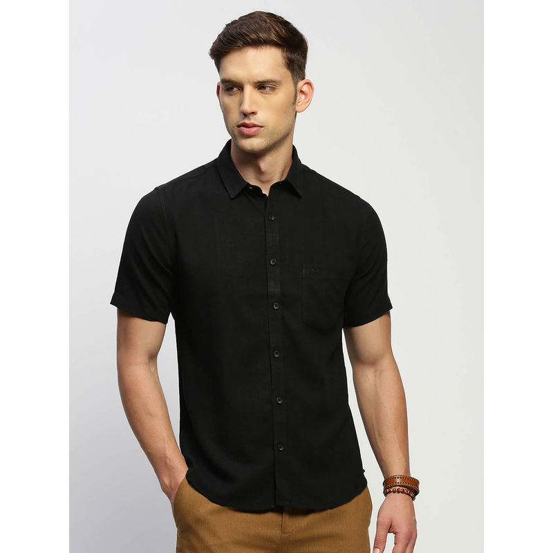 SHOWOFF Mens Short Sleeves Solid Black Slim Fit Standard Shirt (S)