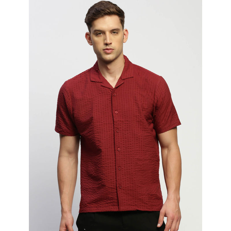 SHOWOFF Mens Short Sleeves Self Design Maroon Slim Fit Comfort Shirt (2XL)