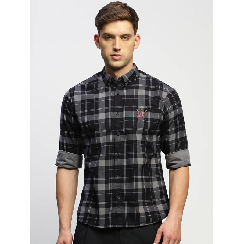 SHOWOFF Mens Long Sleeves Checked Grey Slim Fit Standard Shirt (XL)