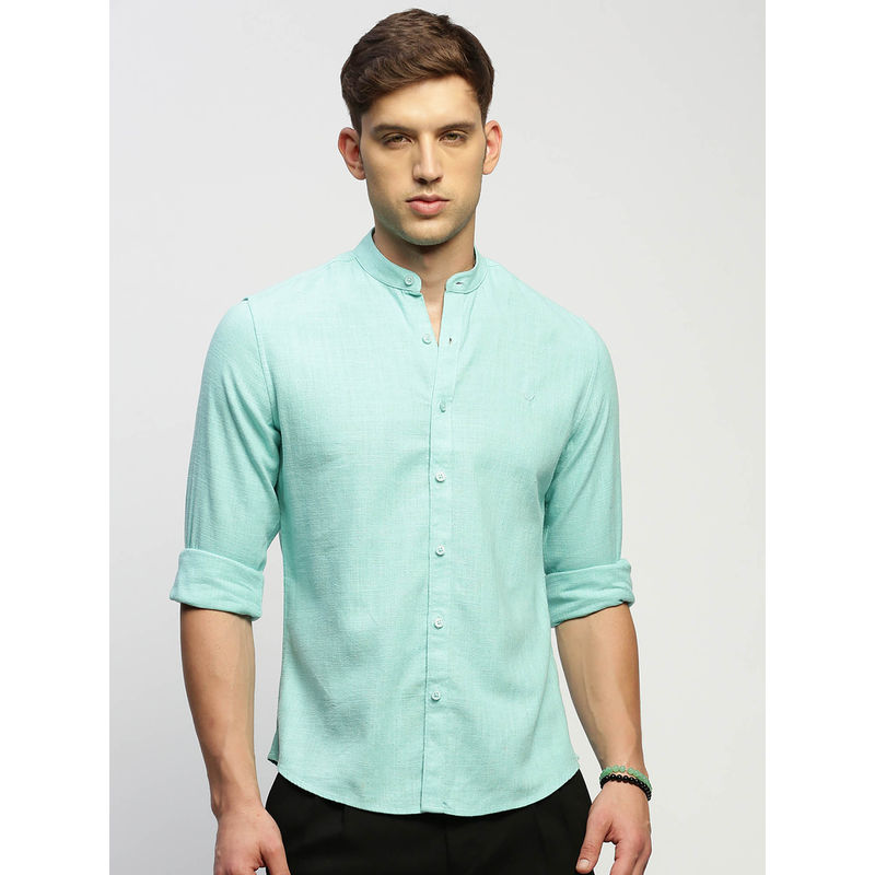 SHOWOFF Mens Long Sleeves Solid Sea Green Slim Fit Comfort Shirt (XL)