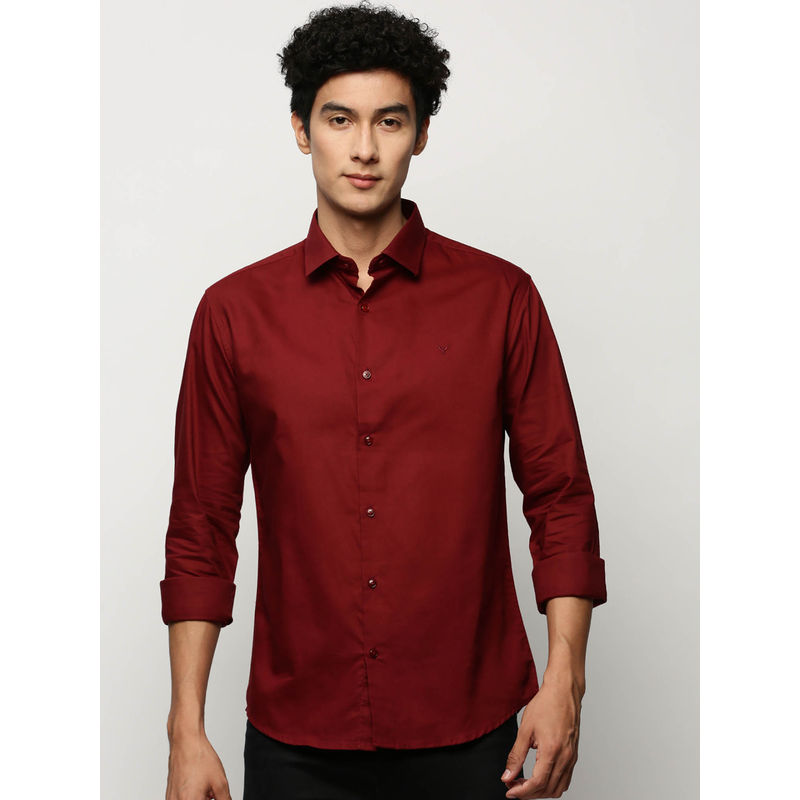 SHOWOFF Mens Long Sleeves Solid Maroon Slim Fit Premium Shirt (M)