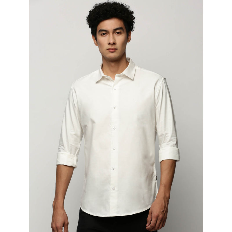 SHOWOFF Mens Long Sleeves Solid White Slim Fit Premium Shirt (M)