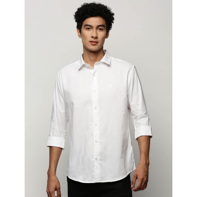 SHOWOFF Mens Long Sleeves Solid White Slim Fit Premium Shirt (M)