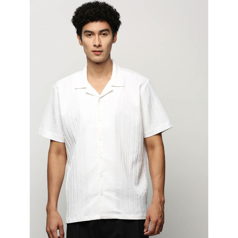 SHOWOFF Mens Short Sleeves Self Design White Slim Fit Premium Shirt (XL)