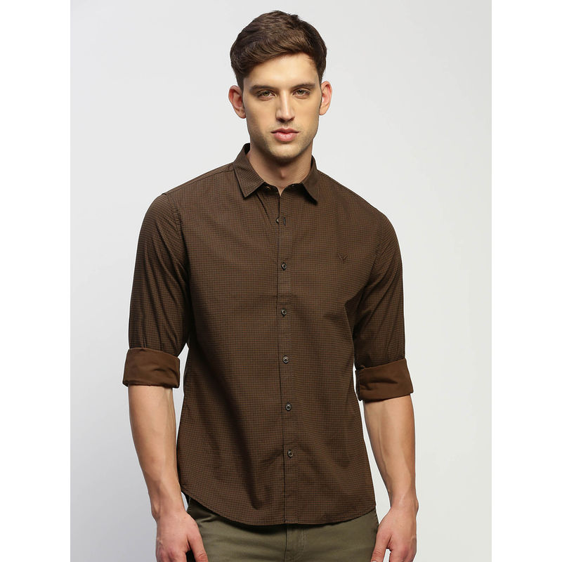 SHOWOFF Mens Long Sleeves Striped Brown Slim Fit Premium Shirt (2XL)