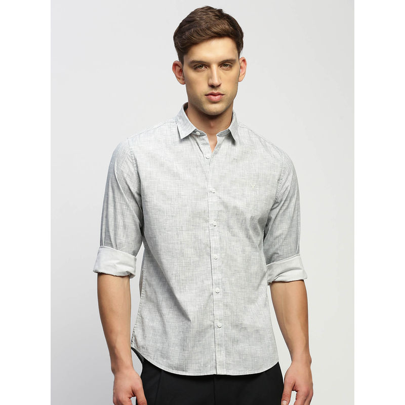 SHOWOFF Mens Long Sleeves Printed Grey Slim Fit Premium Shirt (M)