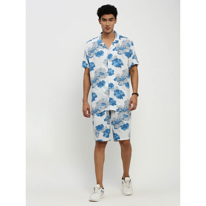 SHOWOFF Mens Short Sleeves Printed Off White Cuban Collar Oversized Co-Ord (Set of 2) (M)