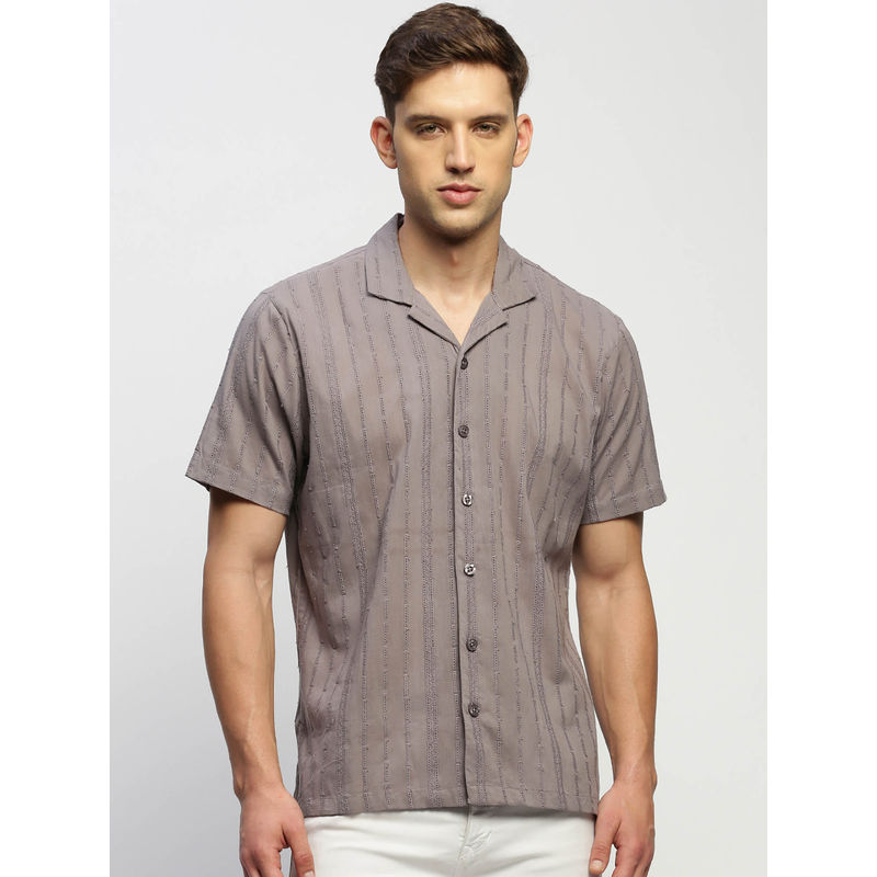 SHOWOFF Mens Short Sleeves Self Design Grey Slim Fit Comfort Shirt (S)