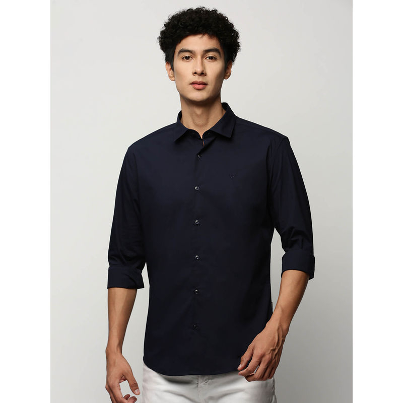 SHOWOFF Mens Long Sleeves Solid Navy Blue Slim Fit Premium Shirt (4XL)
