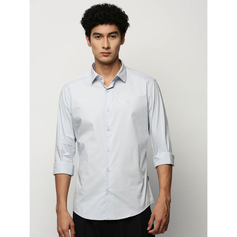 SHOWOFF Mens Long Sleeves Solid Blue Slim Fit Premium Shirt (M)