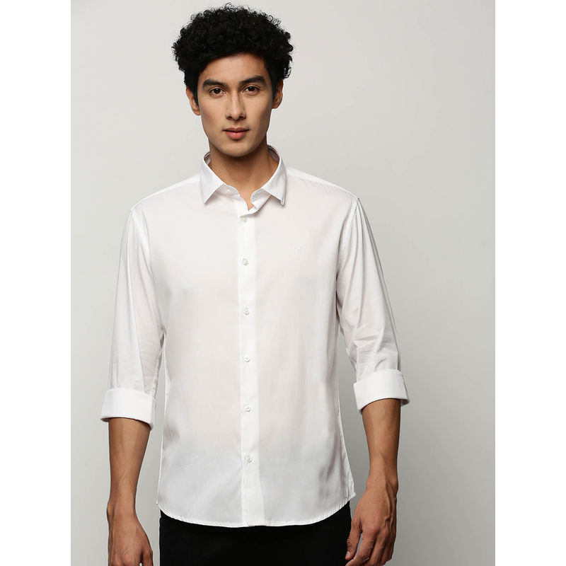 SHOWOFF Mens Long Sleeves Solid White Slim Fit Premium Shirt (M)