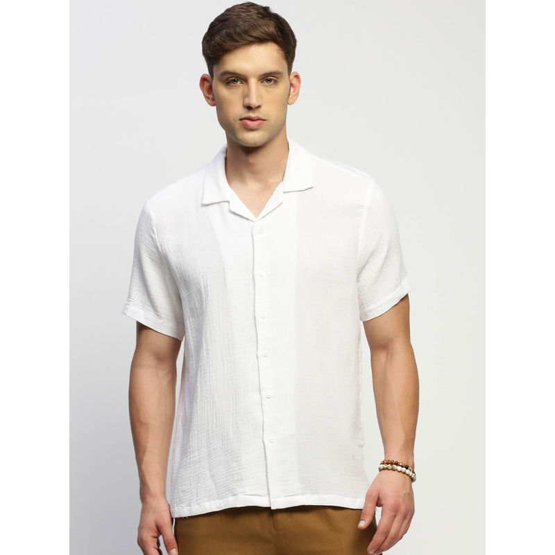 SHOWOFF Mens Short Sleeves Self Design White Slim Fit Comfort Shirt (2XL)