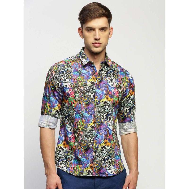 SHOWOFF Mens Long Sleeves Printed Multi-Color Slim Fit Standard Shirt (S)