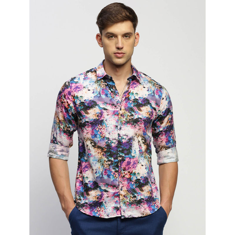 SHOWOFF Mens Long Sleeves Printed Purple Slim Fit Standard Shirt (3XL)