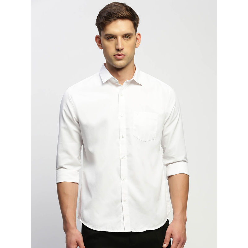 SHOWOFF Mens Long Sleeves Solid White Slim Fit Standard Shirt (S)