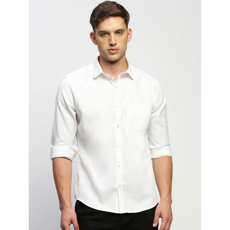 SHOWOFF Mens Long Sleeves Solid White Slim Fit Standard Shirt (L)