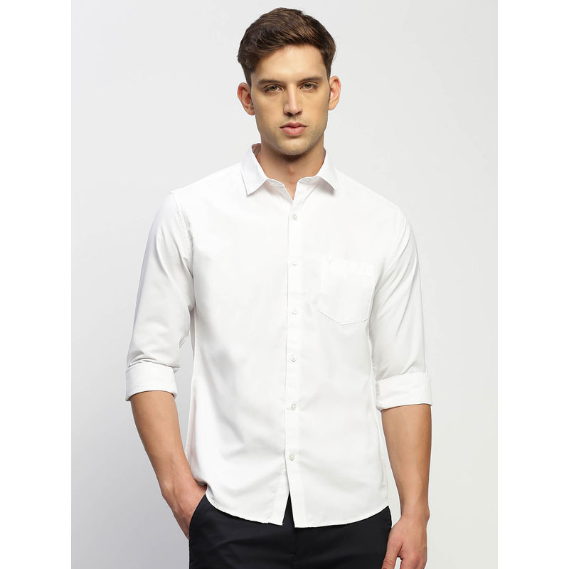 SHOWOFF Mens Long Sleeves Solid White Slim Fit Standard Shirt (M)