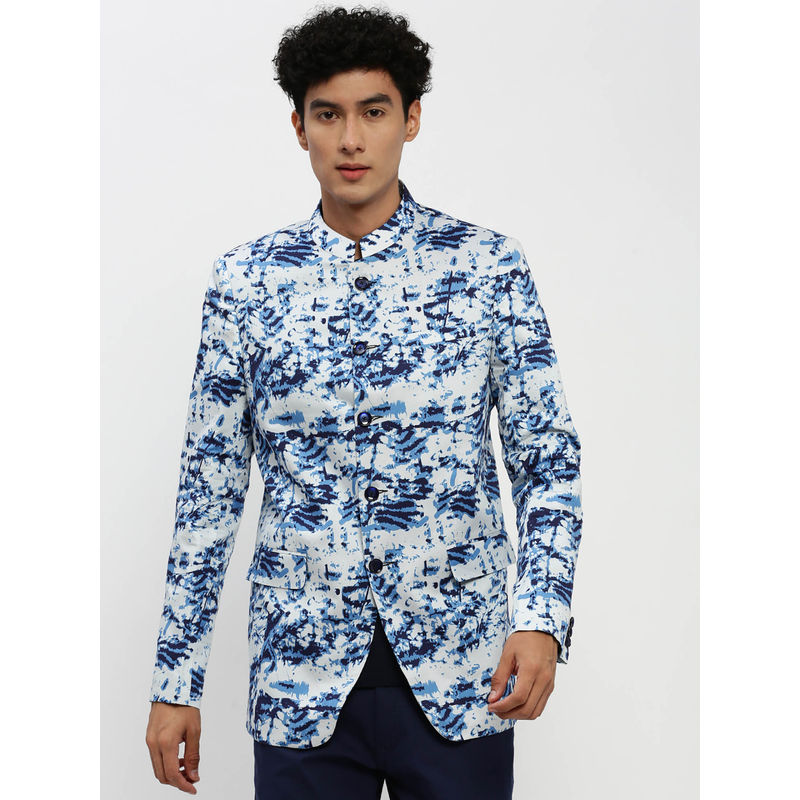 SHOWOFF Mens Mandarin Collar White Bandhgala Slim Fit Blazer (S)