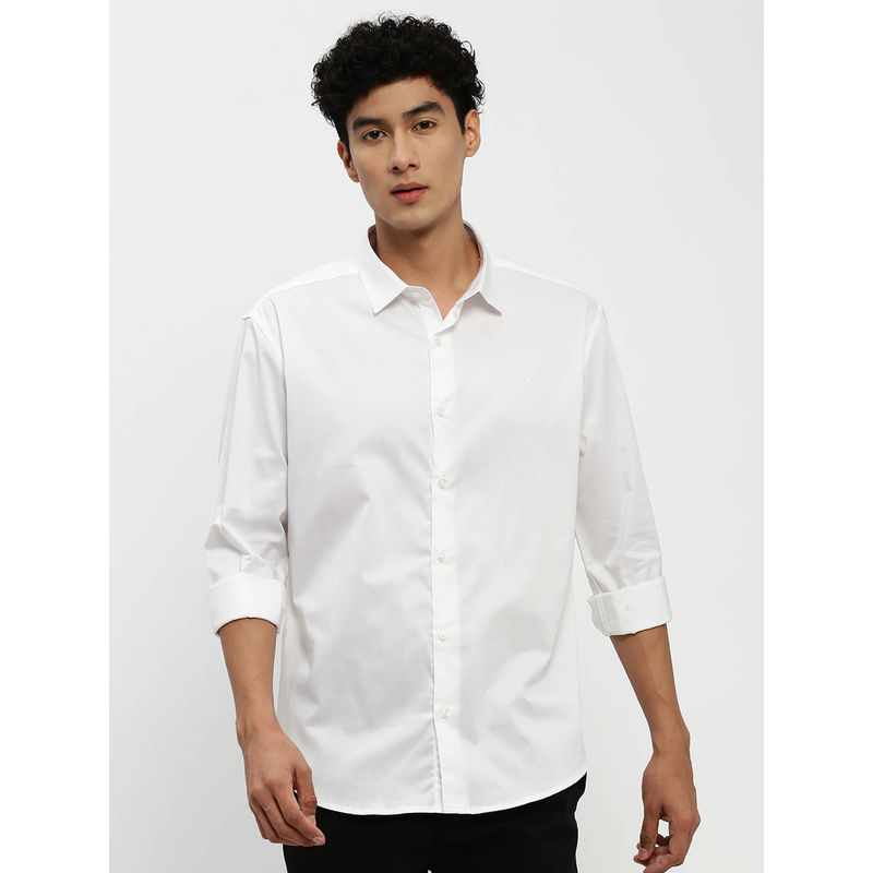 SHOWOFF Mens Long Sleeves Spread Collar White Solid Premium Shirt (M)