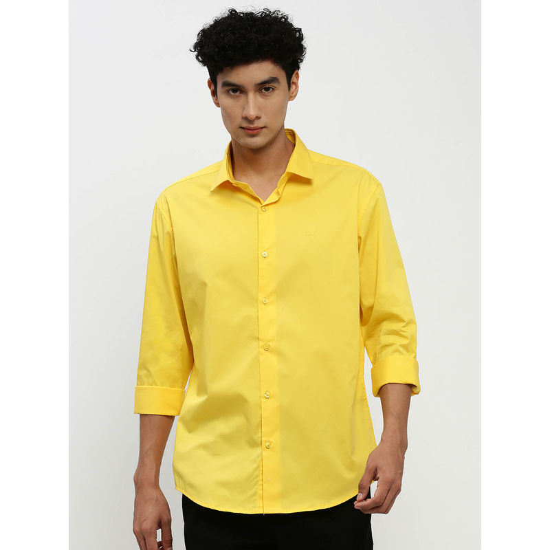 SHOWOFF Mens Long Sleeves Spread Collar Yellow Solid Premium Shirt (M)