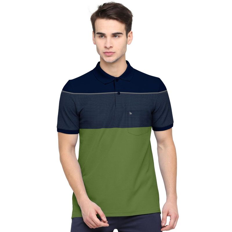 BULLMER Multi-Colour Men Cotton Blend Polo Neck Color Block T-Shirts (L)