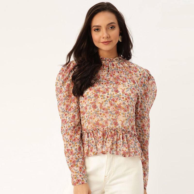 Twenty Dresses By Nykaa Fashion Sheer Dreams Floral Top - Off white (M)