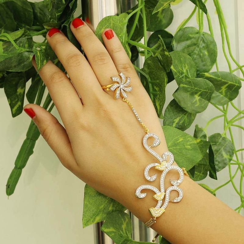 Buy Jalaja Double Pearl Ring Hand Chain Bracelet  Tarinika  Tarinika India