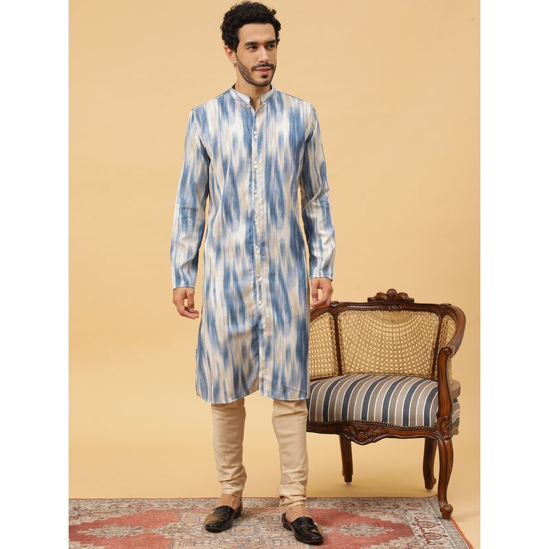 Tabard Cotton Printed Blue Ethnicwear Men Kurta (S)