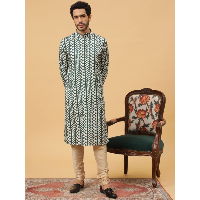 Tabard Cotton Printed Green Ethnicwear Men Kurta (S)