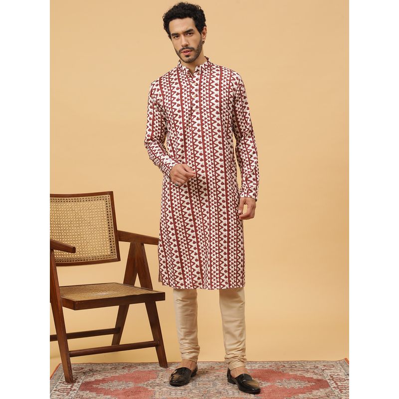 Tabard Cotton Printed Maroon Ethnicwear Men Kurta (S)